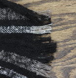 Marcus Adler Womens Open-Front Plaid Fringe-Trim Winter Fuzzy Kimono Black Multi