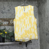 Calvin Klein Printed Chiffon Sleeveless Blouse Lemon Amber Yellow Multi XS