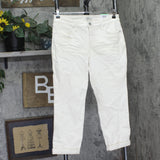 Style & Co. Roll Petite Mid Rise Curvy Girlfriend Jeans Eggnog Off White 8P
