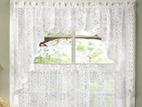 Old World Style Set of 2 Floral Heavy Lace Kitchen Curtain White Swag (29 x 38)