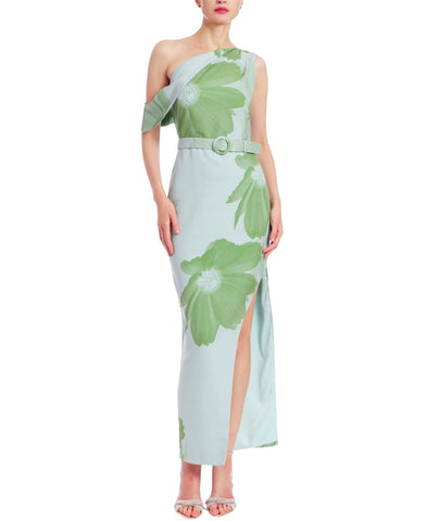 Jewel by Badgley Mischka Print One Cold Shoulder Dress Gown Green / Multi 16