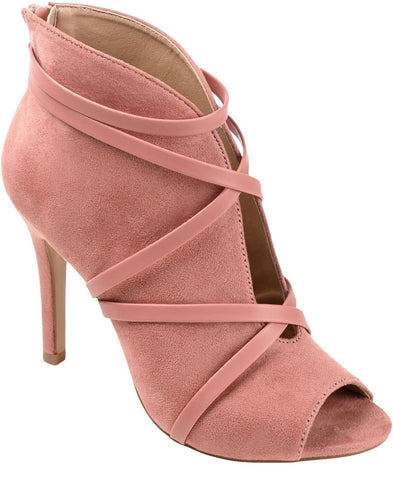 Journee Collection Peep Toe Booties Stiletto Heels Faux Suede Blush Pink 7W