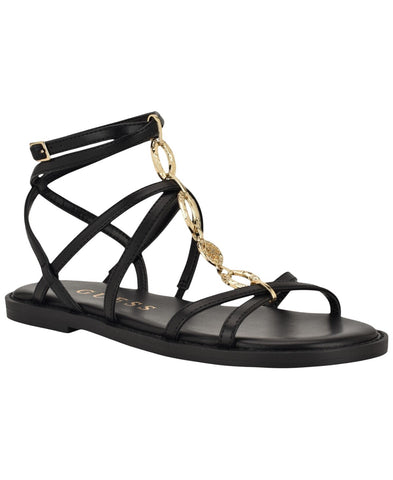 Guess Womens Grunge Gladiator Ornamented Flat Strappy Sandal GWGRUNGE Black 10M