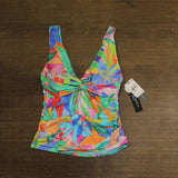 La Blanca Over-the-Shoulder Tankini Swimsuit Top Tropi-flage Blue Multi 8