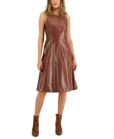 I.n.c. International Concepts Sleeveless Midi Fit Flare Dress Woodland Brown 10