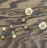 Erica Lyons Womens Long Beaded Coin Doubled Necklace Gold Multi 33.5" + 3"
