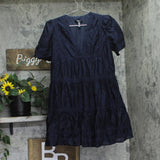 Aqua Womens Crochet Trim Mini A-Line Dress Navy Blue XS