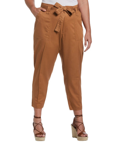 Ella Rafaella Plus Size Twill Crop Pants with Removable Tie Belt LRBMC006R2