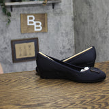 Bandolino Womens Tad Dress Round Toe Wedge Heels 25030670 Navy Blue 7.5M
