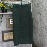 Universal Thread Drawsting Elastic Waist Knit Sweater Pencil Skirt Dark Green M