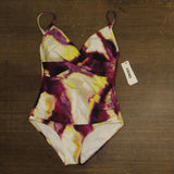 DKNY Crossover Ruched One-Piece Swimsuit Vertical Port Wave Purple Multi L