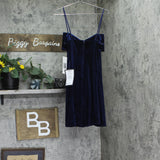 Emerald Sundae Juniors Velvet Bow Sleeveless Fit Flare Mini Dress Navy Blue L