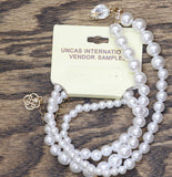 Daisy Fuentes Pendant Charm Necklace Bracelet Set Pearl White / Gold 18" + 4"