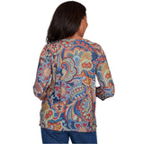 Alfred Dunner Stitched Pleated Neck Paisley Floral Top 16254WS Blue Multi 1X