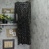 Tommy Hilfiger Womens Printed Ruched-Waist Dress A4IJ114A Black / Gold 12