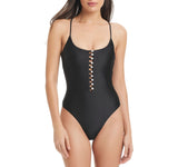 Red Carter Womens Tank One Piece Button Front Swimsuit RCSS25895 Black M