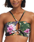Bar III Womens Floral-Print Bandeau Halter Bikini Swim Top Multi Black S