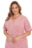 London Times Women's Surplice Embellished Houndstooth Faux Wrap Dress Pink 12