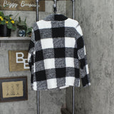 Marissa Olivia Womens Check Fuzzy 1/4 Zip Pullover Sweater Black / White Plaid L