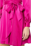 Vince Camuto Crepe Back Satin Long Sleeve Faux Wrap Dress Fit-and-Flare Pink 10