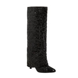 A New Day Womens Abba Sequin Foldover Tall Boots 91636693 Black 6.5M