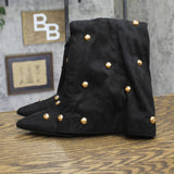 A New Day Studded Faux Suede Mid-Calf Boots with Cone Heel Jet Black / Gold 6.5M
