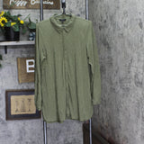 Alfani Womens Textured Button Up Roll Tab Shirt Top Green L