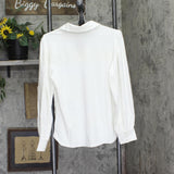 By Stacy London Womens Blouson Sleeve Knit Shirt Top with Collar White XS