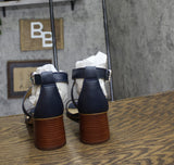 Michael Michael Kors Womens Ashton Cross Cross Block Heel Sandals Navy Blue 10M