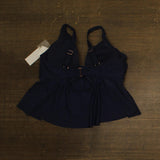 Raisins Ruffle-Trim Tankini Swim Top with Front Tie P840047 Navy Blue 16W