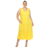 White Mark Scoop Neck Tiered Midi Dress PS315 Canary Yellow 1X