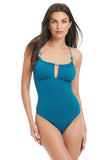 Red Carter Balconette One Piece Miss Mermaid Swimsuit Indigo Dye Blue Green XS