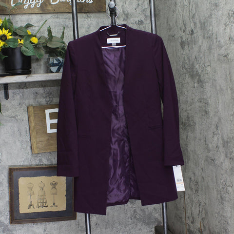 Calvin Klein Womens Roll Sleeve Open Front Blazer Jacket Aubergine Purple 2