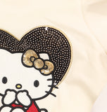 Hello Kitty Lined Dress with Faux Fur Collar and Sequin Heart Off White 2T