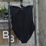 Nine West Womens Ruched Side V Cut Out One Piece Swimsuit Black M