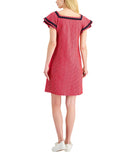 Charter Club Womens Knit Crochet Trim Flutter-Sleeve Dress Red Barn Combo L