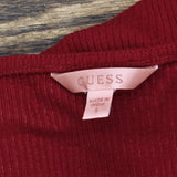 Guess Women's Karlee Jewel-Button Ribbed Henley Top W2YP24KBCO2 Red S