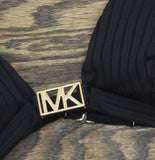 Michael Michael Kors Womens Ribbed Hardware V-Neck Bikini Top Swim Black XS