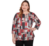 Alfred Dunner Colorblock Split Neck Beaded Top 03847 Black Multi 1X