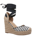 On 34th Womens Melindaa Espadrille Wedge Pump Sandals Navy Stripe Blue 8M