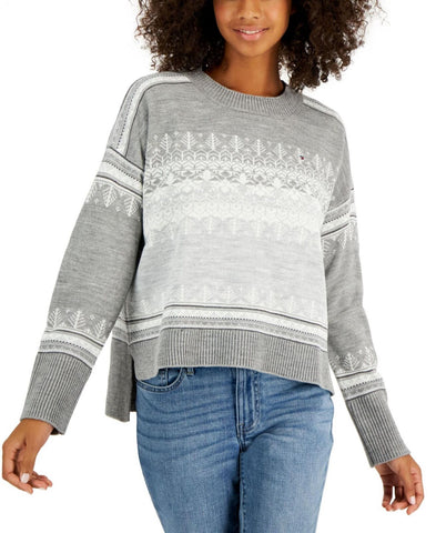 Tommy Hilfiger Women's Fair Isle Drop-Shoulder Sweater Gray Multi Heather L