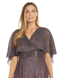 R & M Richards Embellished Pleated Caplet Overlay Maxi Dress Purple Wine 6