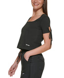 Dkny Jeans Women's Cropped Tied-Sleeve T-Shirt E22F8HIG Black L