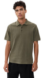 Vince Short Sleeve Variegated Texture Polo Shirt M03659768A Dome Green XL