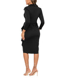 Xscape Womens Short Scuba Collar Side Ruffle Ruched Midi Dress 5636X Black 16