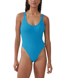 Cotton On Womens Low-Back One-Piece Swimsuit 6335650-01 Bonnie Blue Crinkle S