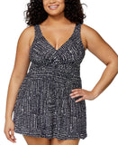 Island Escape Size Magnolia Twist-Front Swim Dress One Piece Black Multi 16W