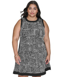 DKNY Womens Plus Size Contrast-Trim Printed Sleeveless Dress Black Multi 14W