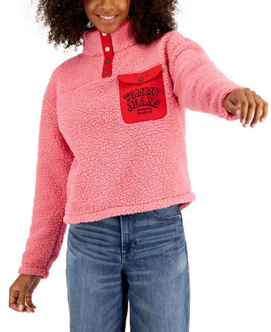 Tommy Jeans Women's Quarter-Snap Sherpa Pullover T2HE0EGI Peony Pink L