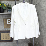Calvin Klein 1-Button Plus Size Lace-Up Button Blazer Jacket Soft White 22W